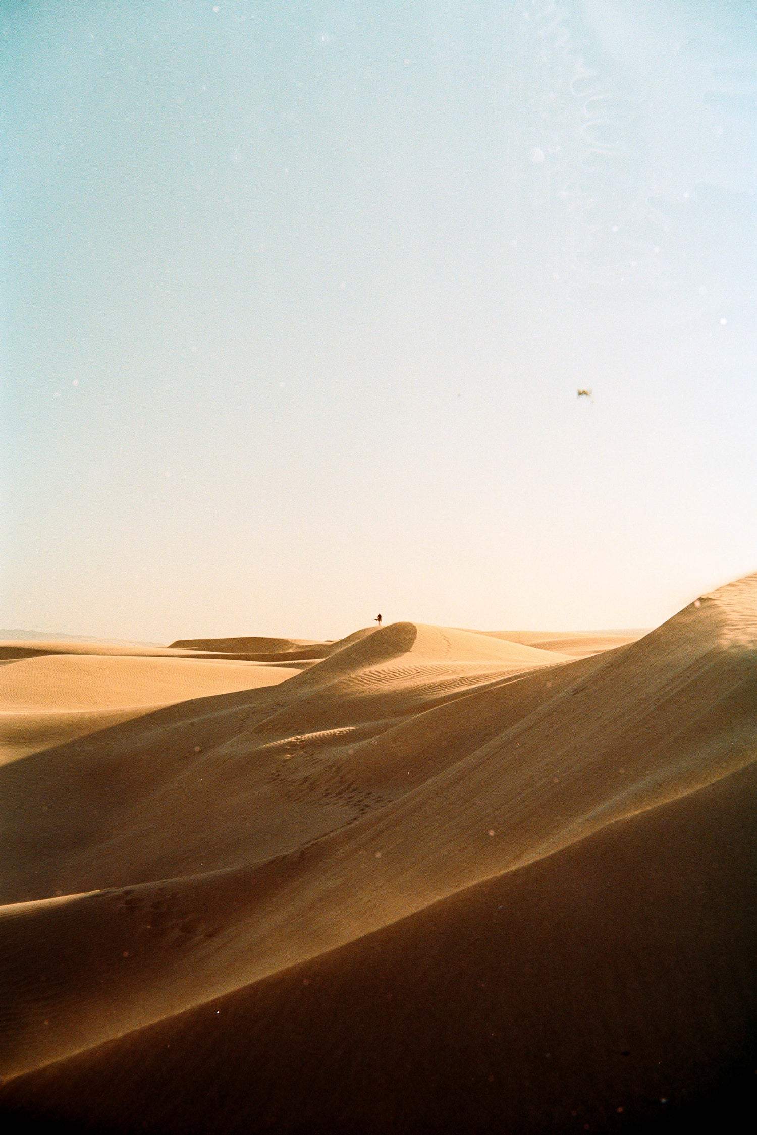 Film Photography image of sand dunes with a person in the middle